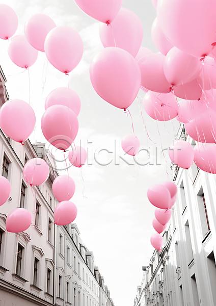 사람없음 JPG 편집이미지 거리 건물 도시 분홍색 카피스페이스 풍경(경치) 풍선 하늘