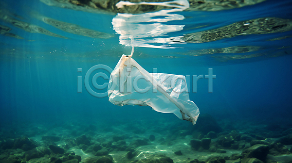 사회이슈 사람없음 JPG 편집이미지 돌(바위) 물결 바다 바닷속 비닐봉투 파란색 해양쓰레기 해양오염