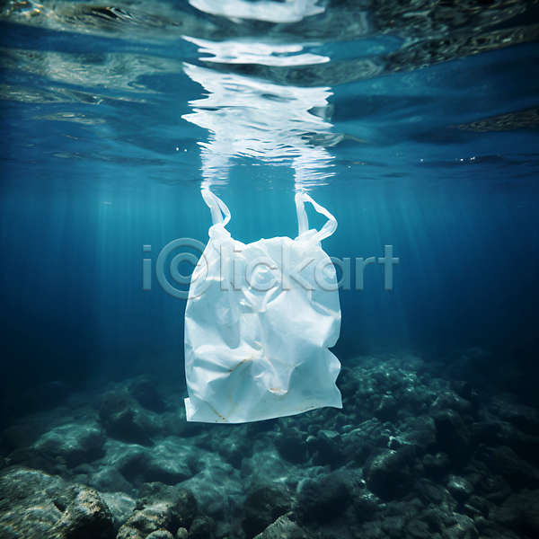 사회이슈 사람없음 JPG 편집이미지 물결 바다 바닷속 바위(돌) 비닐봉투 파란색 해양쓰레기 해양오염