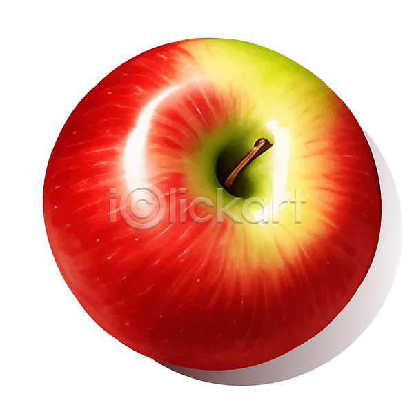 사람없음 AI(파일형식) 일러스트 과일 꼭지 빨간색 사과 한개