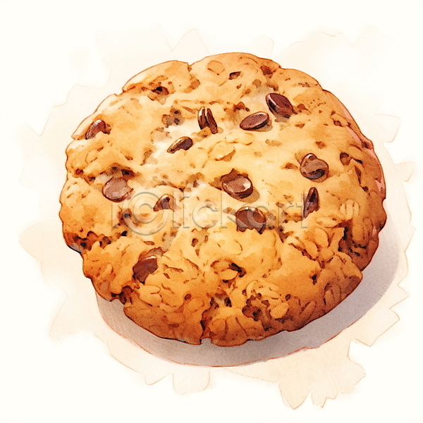 사람없음 JPG 일러스트 갈색 디저트 수채화(물감) 초코칩쿠키 쿠키