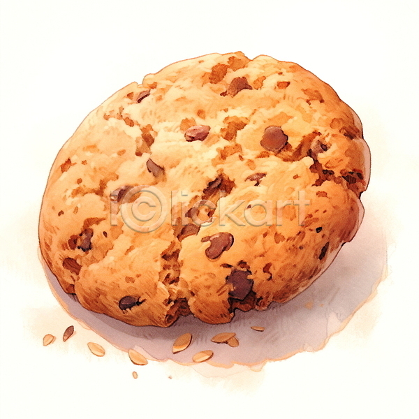 사람없음 JPG 일러스트 갈색 디저트 부스러기 수채화(물감) 초코칩쿠키 쿠키