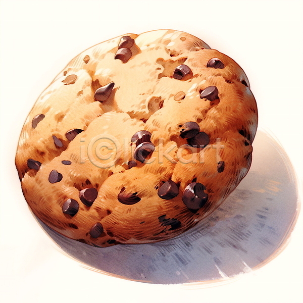 사람없음 JPG 일러스트 갈색 디저트 수채화(물감) 초코칩쿠키 쿠키