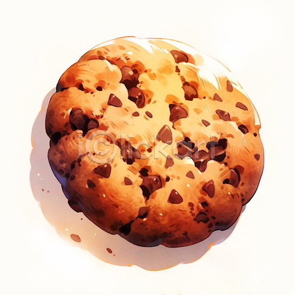 사람없음 JPG 일러스트 갈색 디저트 부스러기 수채화(물감) 초코칩쿠키 쿠키