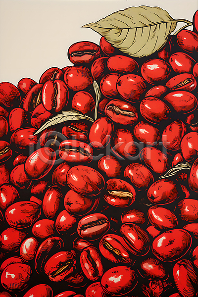 사람없음 JPG 디지털합성 일러스트 가득함 그림 나뭇잎 디자인 빨간색 원두 포스터