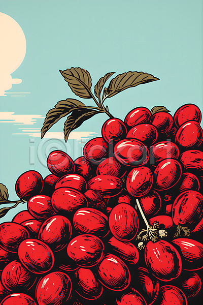 사람없음 JPG 디지털합성 일러스트 그림 나뭇잎 디자인 빨간색 원두 포스터 하늘