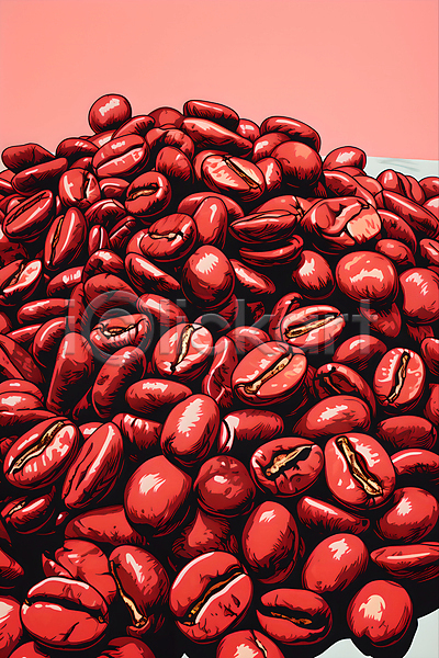 사람없음 JPG 디지털합성 일러스트 가득함 그림 디자인 분홍색 빨간색 원두 포스터