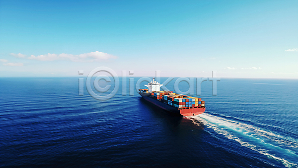 사람없음 JPG 편집이미지 구름(자연) 무역 물결 바다 배(교통) 컨테이너 파란색 하늘 화물선