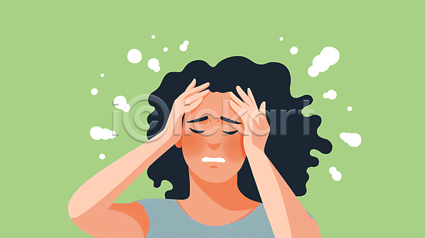 성인 성인여자한명만 여자 한명 JPG 일러스트 감기(질병) 눈감음 두통 몸살 발열 상반신 환절기