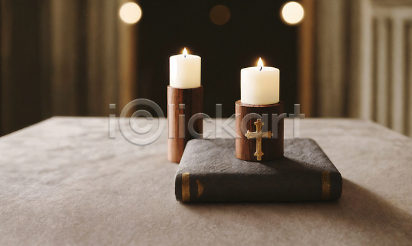 사람없음 JPG 디지털합성 편집이미지 기독교 보케 성경 십자가 오브젝트 촛불 탁자 편집소스
