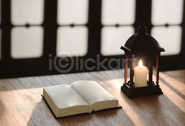 사람없음 JPG 디지털합성 편집이미지 기독교 나무탁자 램프 성경 오브젝트 창문 촛불 편집소스