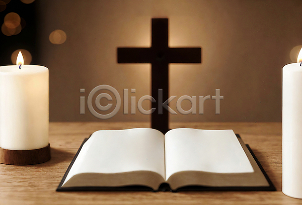 사람없음 JPG 디지털합성 편집이미지 기독교 나무탁자 보케 성경 십자가 오브젝트 촛불 편집소스