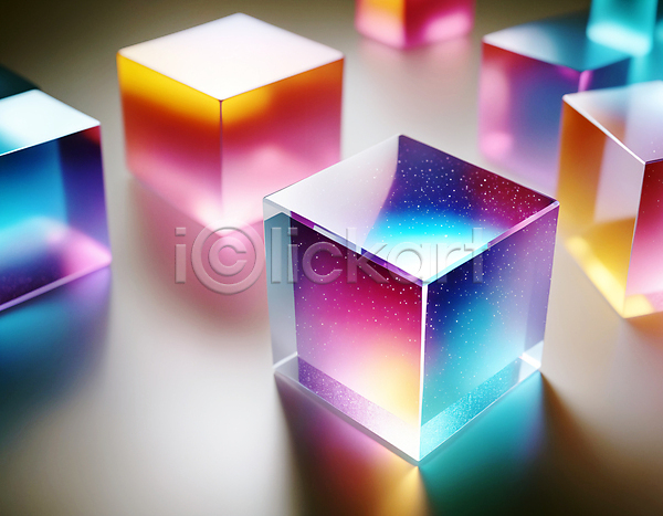 사람없음 JPG 디지털합성 편집이미지 사각형 정사각형 컬러풀 큐브 홀로그램