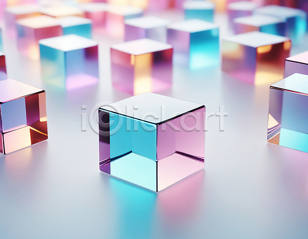 사람없음 JPG 디지털합성 편집이미지 가득함 사각형 정사각형 컬러풀 큐브 홀로그램