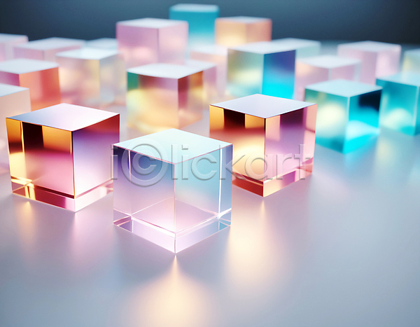사람없음 JPG 디지털합성 편집이미지 가득함 사각형 정사각형 컬러풀 큐브 홀로그램