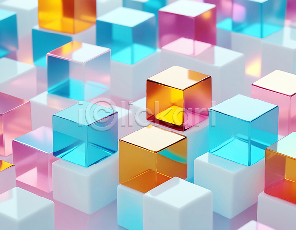 사람없음 JPG 디지털합성 편집이미지 가득함 사각형 쌓기 정사각형 컬러풀 큐브 홀로그램