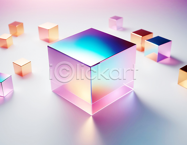 사람없음 JPG 디지털합성 편집이미지 사각형 정사각형 컬러풀 큐브 큼 홀로그램
