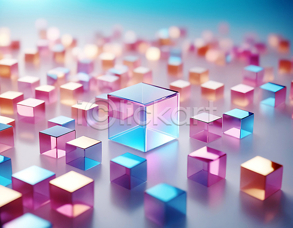 사람없음 JPG 디지털합성 편집이미지 가득함 사각형 정사각형 컬러풀 큐브 큼 홀로그램