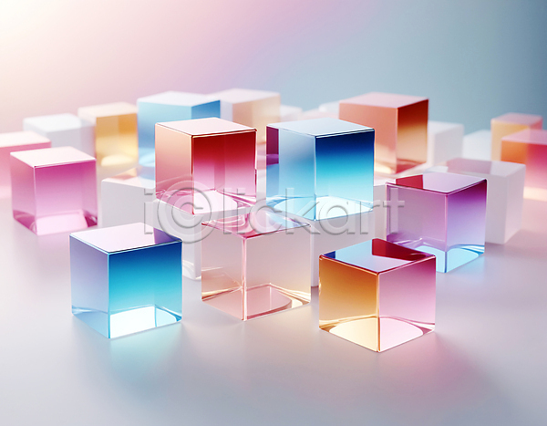 사람없음 JPG 디지털합성 편집이미지 가득함 사각형 쌓기 정사각형 컬러풀 큐브 홀로그램