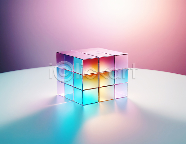 사람없음 JPG 디지털합성 편집이미지 루빅큐브 사각형 정사각형 컬러풀 큐브 홀로그램