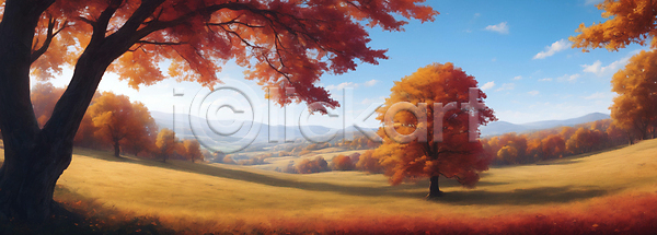 사람없음 JPG 디지털합성 편집이미지 가을(계절) 가을풍경 구름(자연) 단풍 단풍나무 산 자연 초원(자연) 풍경(경치) 하늘