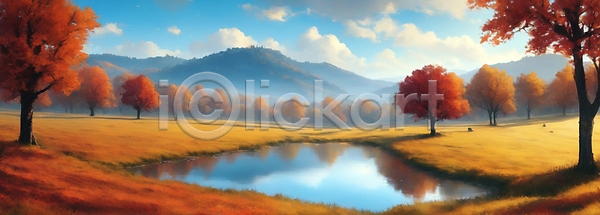 사람없음 JPG 디지털합성 편집이미지 가을(계절) 가을풍경 강 구름(자연) 단풍 단풍나무 산 연못 자연 초원(자연) 풍경(경치) 하늘