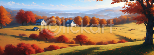 사람없음 JPG 디지털합성 편집이미지 가을(계절) 가을풍경 구름(자연) 단풍 단풍나무 산 일몰 자연 주택 초원(자연) 풍경(경치)