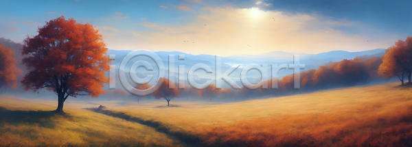 사람없음 JPG 디지털합성 편집이미지 가을(계절) 가을풍경 구름(자연) 단풍 단풍나무 산 자연 초원(자연) 태양 풍경(경치) 하늘 햇빛