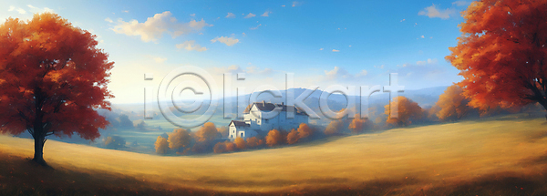 사람없음 JPG 디지털합성 편집이미지 가을(계절) 가을풍경 건물 구름(자연) 단풍 단풍나무 산 자연 주택 초원(자연) 풍경(경치) 하늘