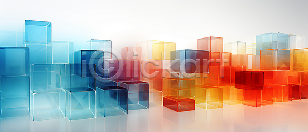 사람없음 JPG 디지털합성 편집이미지 그라데이션 모형 백그라운드 빨간색 사각형 쌓기 정사각형 큐브 파란색