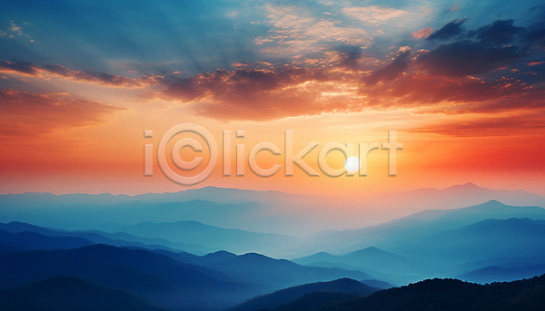 사람없음 JPG 디지털합성 편집이미지 구름(자연) 산등성이 새벽 아침 일출 자연 태양 하늘 햇빛