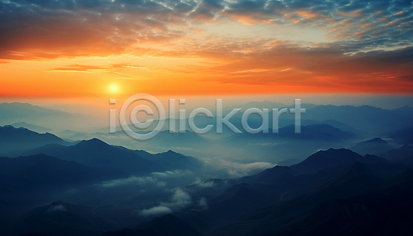 사람없음 JPG 디지털합성 편집이미지 구름(자연) 산 산등성이 새벽 아침 일출 자연 태양 풍경(경치) 하늘 햇빛