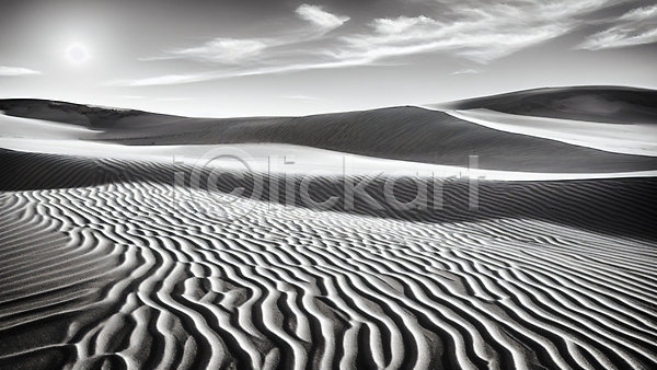 사람없음 JPG 편집이미지 흑백 구름(자연) 모래 모래언덕 사막 자연 태양 풍경(경치) 하늘