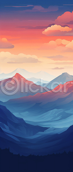 사람없음 JPG 일러스트 구름(자연) 백그라운드 산 산등성이 일몰 자연 풍경(경치) 하늘