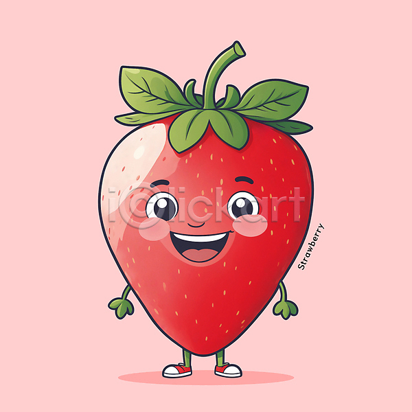 귀여움 사람없음 PSD 일러스트 과일캐릭터 딸기 미소(표정) 빨간색 서기 카툰스타일 특산물 홍보캐릭터