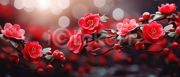 사람없음 JPG 편집이미지 꽃 꽃봉오리 나뭇가지 동백 배너 보케 빛망울 빨간색 잎 자연
