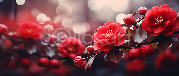 사람없음 JPG 편집이미지 꽃 꽃봉오리 동백 배너 보케 블러효과 빛망울 빨간색 잎 자연