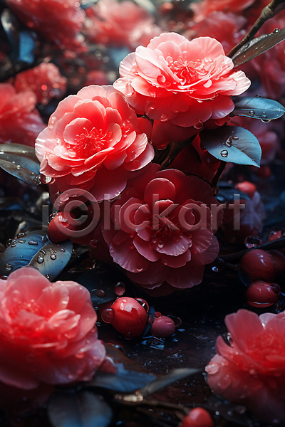 사람없음 JPG 근접촬영 편집이미지 꽃 꽃봉오리 동백 물방울 분홍색 수분 이슬 잎 자연