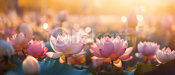사람없음 JPG 편집이미지 보케 분홍색 빛망울 연꽃(꽃) 연못 연잎 자연 햇빛