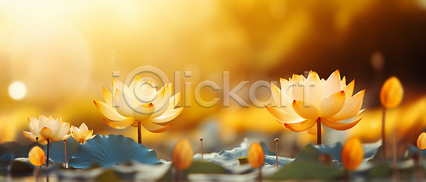 사람없음 JPG 편집이미지 꽃봉오리 노란색 연꽃(꽃) 연못 연잎 자연 햇빛