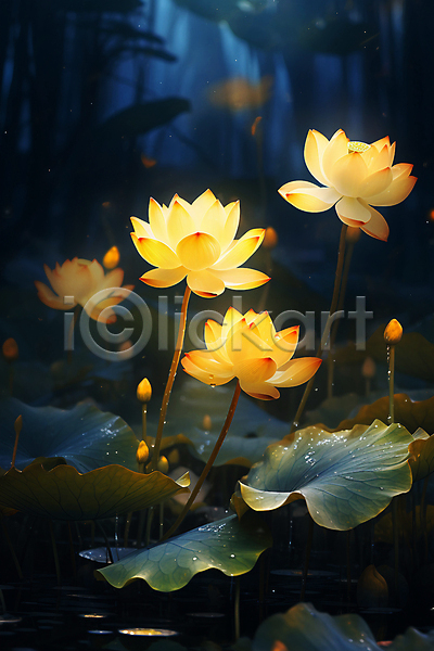 사람없음 JPG 편집이미지 노란색 물방울 빛 어둠 연꽃(꽃) 연못 연잎 이슬 자연