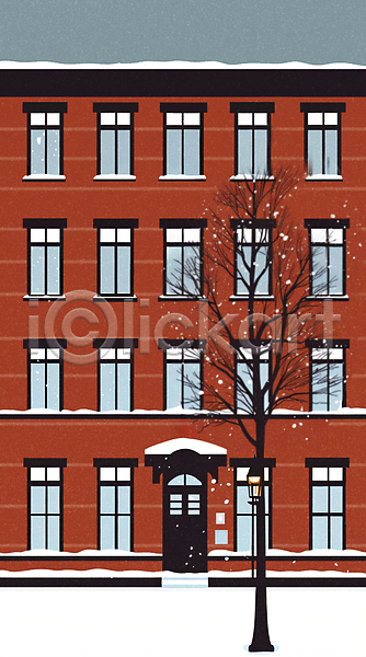사람없음 JPG 일러스트 가로등 건물 겨울 나무 눈(날씨) 눈덮임 백그라운드 버건디 풍경(경치) 하늘