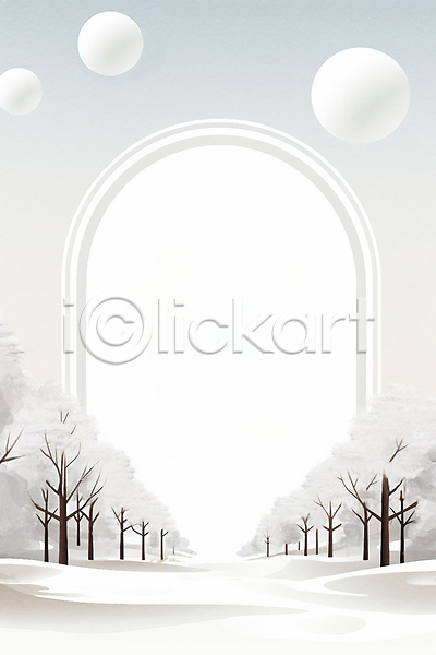 사람없음 JPG 일러스트 겨울 나무 눈(날씨) 백그라운드 설원 수채화(물감) 원형 카피스페이스 풍경(경치) 프레임 흰색