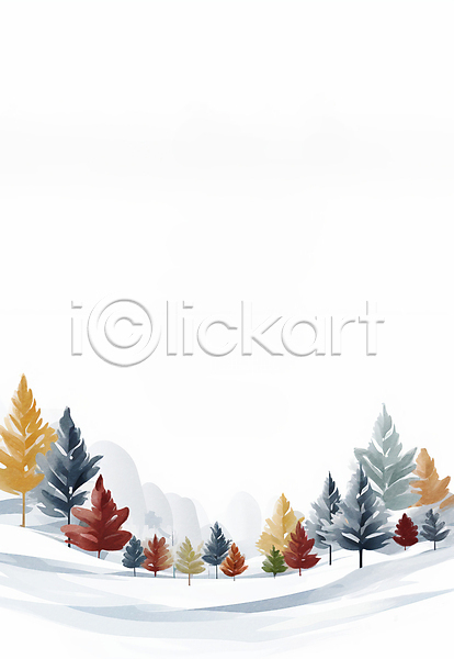 사람없음 JPG 일러스트 겨울 나무 눈(날씨) 눈덮임 백그라운드 산 설원 수채화(물감) 카피스페이스 풍경(경치) 흰색