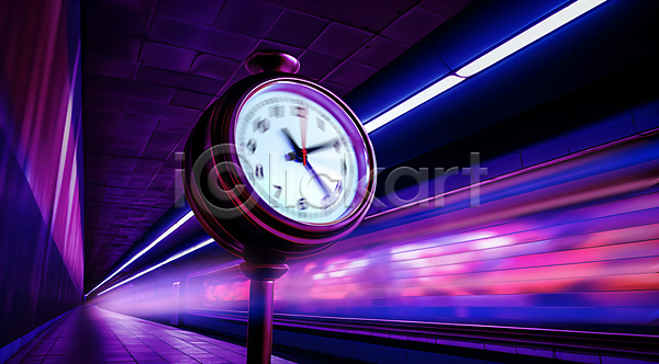 사람없음 JPG 편집이미지 그래픽 바쁨 백그라운드 보라색 빛 속도 시간 시계 전철역