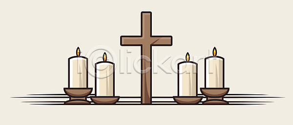 사람없음 JPG 일러스트 기독교 십자가 아이보리 종교용품 촛불
