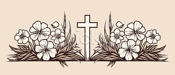 사람없음 JPG 일러스트 기독교 꽃 십자가 아이보리 종교용품