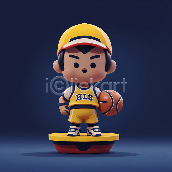 귀여움 남자 소년 소년한명만 어린이 한명 3D JPG 편집이미지 농구공 농구복 농구선수 들기 스포츠 스포츠캐릭터 인물캐릭터 전신