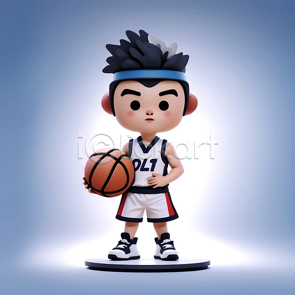 귀여움 남자 소년 소년한명만 어린이 한명 3D JPG 편집이미지 농구 농구공 농구복 농구선수 들기 스포츠 스포츠캐릭터 인물캐릭터 전신