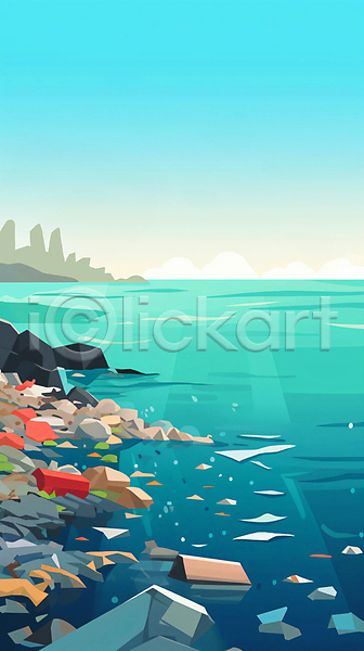 사람없음 JPG 일러스트 바다 바위(돌) 섬 폐기물 플라스틱 해양쓰레기 해양오염 환경